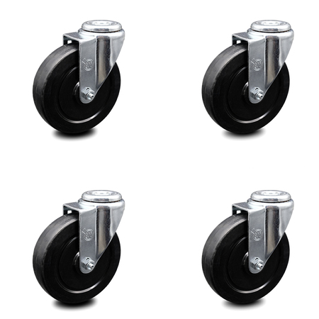 SERVICE CASTER 5 Inch Soft Rubber Wheel Swivel Bolt Hole Caster Set SCC-BH20S514-SRS-4